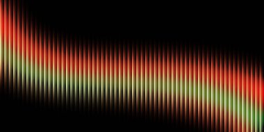 Renkli ses dalgası görselleştirmesi, ses sinyali ve müzik frekans spektrumunu temsil eden, siyah arkaplan üzerinde canlı kırmızı ve yeşil gradyan deseni gösterir.