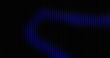 Mavi parlak dikey çizgiler siyah arkaplan üzerinde dairesel bir model oluşturarak dijital tasarım ve sunumlar için mükemmel bir fütüristik ve teknolojik görsel efekt yaratır..