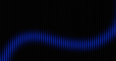 Soyut siyah arkaplan, çeşitli dar ve paralel kaburgaların zirvelerini usulca takip ederek dijital medya için uygun büyüleyici bir geleceksel görsel efekt yaratan canlı mavi ışık dalgası sergiliyor..