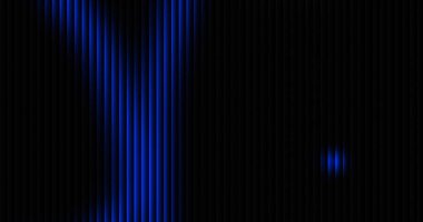 Soyut koyu arkaplan, güçlü bir elektrik mavi ışık kaynağı tarafından aydınlanan dikey elementleri tekrarlayarak yüksek kontrastlı grafiksel çizgiler ve karamsar geleceksel dokular oluşturur..