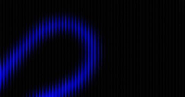 Soyut görselleştirme, dikey koyu kıvrımlı panellerde parlayan yoğun neon mavi ışığın dinamik dairesel bir alanını sunar ve dramatik bir gelecek arka plan etkisi yaratır..