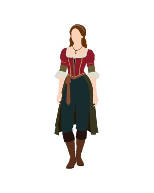 Düz vektör insanlar ve illüstrasyon, sıradan ortaçağ kıyafetleri giyen kadın.