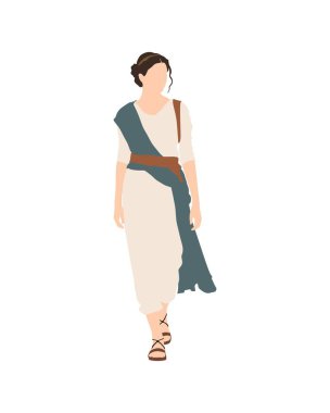 Düz vektör insanlar ve illüstrasyon, Romalı Yunan kıyafetli kadın.