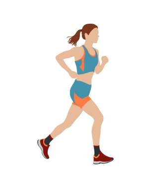 Düz vektör insanlar ve illüstrasyon, spor koşu kıyafeti giyen kadın.
