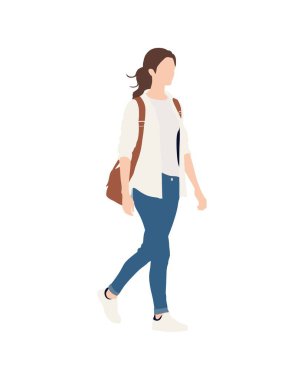 Düz vektör insanlar ve illüstrasyon, günlük kıyafetleri olan kadın.