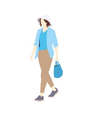 Düz vektör insanlar ve illüstrasyon, günlük kıyafetleri olan kadın.