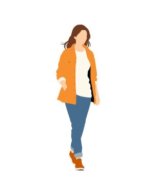 Düz vektör insanlar ve illüstrasyon, günlük kıyafetleri olan kadın.