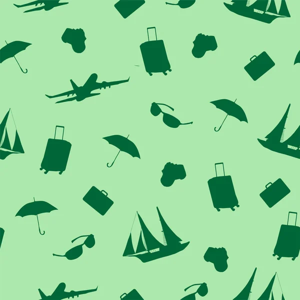 Turist ekipman ile yeşil zemin üzerine soyut seamless modeli