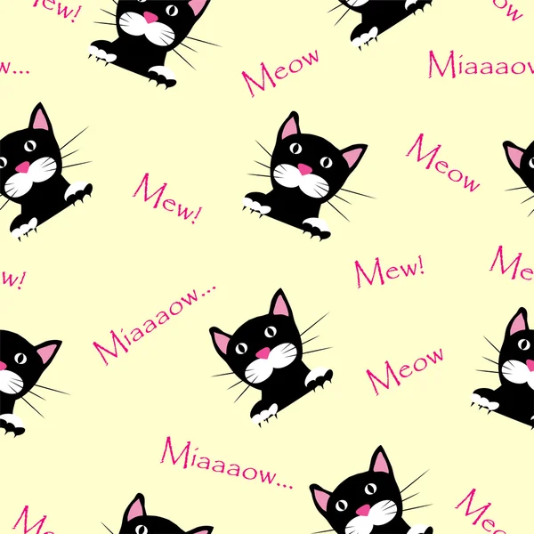 Siyah kedi ve tne ışık arka plan üzerinde metin ile şirin seamless modeli. Hayvanlarla soyut renk örneği. Hisse senedi vektör çizim.