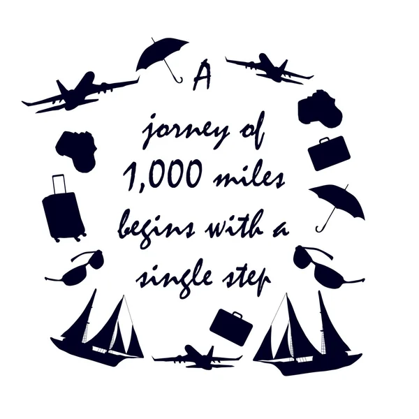 Soyut hisse senedi vektör çizim ile seyahat simgeler ve tırnak. Tekstil, kapak ve iç tasarım için mükemmel logo.