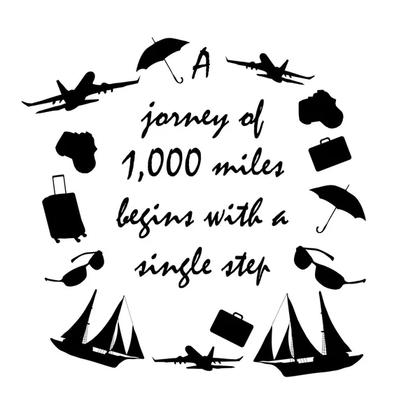 Soyut hisse senedi vektör çizim ile seyahat simgeler ve tırnak. Tekstil, kapak ve iç tasarım için mükemmel logo.