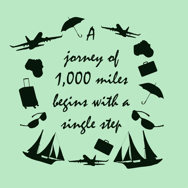 Soyut hisse senedi vektör çizim ile seyahat simgeler ve tırnak. Tekstil, kapak ve iç tasarım için mükemmel logo.