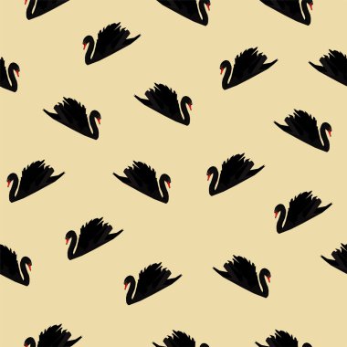 Açık sarı renkli üzerinde izole Siyah Kuğu ile Seamless modeli. Poligonal stili.