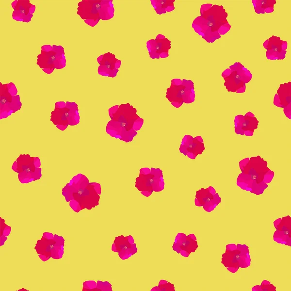 Gerçekçi pembe sarmaşık flowes Sarı zemin üzerine desenle mükemmel seamles. Arvensis çiçekler. Poloygona tarzı. Vektör çizim.