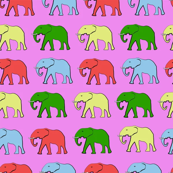 Pembe arka plan üzerinde Afrika fili ile renkli seamless modeli. 