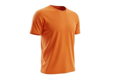 Görüntü, beyaz arkaplanda canlı turuncu kısa kollu bir tişört gösteriyor. Tişört pürüzsüz, hafif parlak bir maddeden yapılmış gibi görünüyor. Mürettebatın boynu var ve dar kesim. Kolları kısa ve kenarları düz. Tişört...