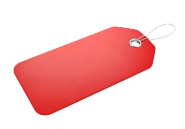 Metal halkalı kırmızı etiket ve beyaz arkaplanda ip