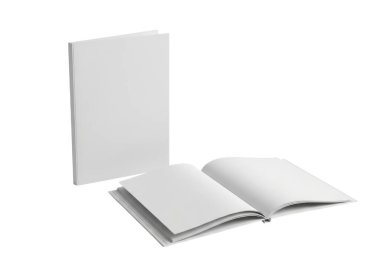 Biri kapalı, biri açık beyaz arkaplan üzerine beyaz bir kitap.