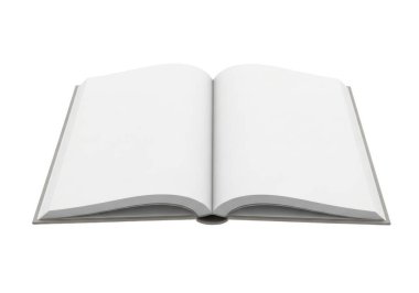 Resim, yukarı bakan iki boş sayfası olan açık bir kitabı gösteriyor. Kitap merkezi olarak konumlandırılmış ve çift sayfalık bir yayılıma açık. Sayfalar tamamen boş ve kenarlarında seyirciden uzak durdukları hafif bir kıvrım var. Th