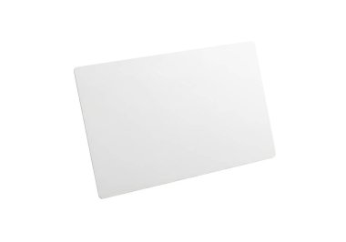 Resim düz beyaz arkaplan üzerinde beyaz dikdörtgen bir nesne gösteriyor. Nesne düz ve pürüzsüz bir yüzeyi var gibi görünüyor. Görünürde başka nesne veya özellik yok.