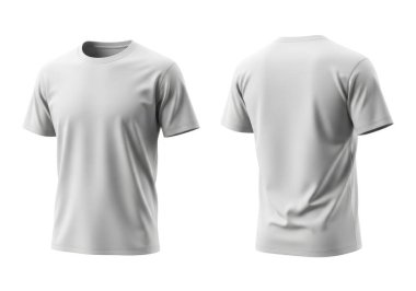 Düz beyaz tişört ön ve arka planda sergilenir, muhtemelen ürün sergisi ya da şablon amaçları için.