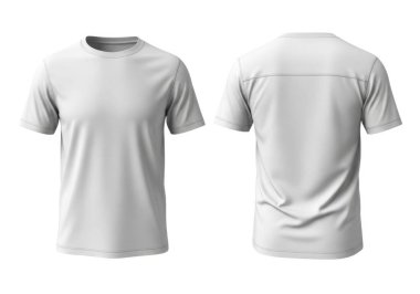 Bu, mürettebat yakalı ve kısa kollu beyaz bir tişörtün ürün fotoğrafı. Gömlek hem önden hem de arkadan gösteriliyor. Pürüzsüz hafif bir malzemeden yapılmış gibi görünüyor.