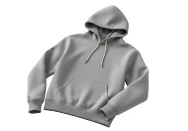 Gri kapüşonlu bir kapüşonlu ve beyaz arka planda kanguru cebi.