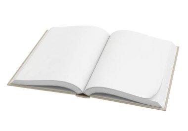Boş beyaz sayfaları olan açık bir kitabın resmi. Kitap düz beyaz bir arka planda düz yatıyor. Sayfalar pürüzsüz ve çizilmemiş, kenarlarında hafif bir kıvrım var. Kitabın kapağı görünür değil, ama sayfalar biraz açılı, bir his veriyor.
