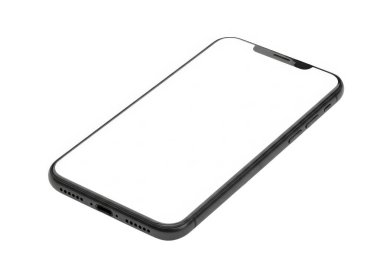 Görüntü, beyaz ekranlı ve siyah çerçeveli bir akıllı telefonu gösteriyor. Telefon bir açıda, sağ üst köşesi görüntünün sağ üst tarafını gösteriyor. Telefonun ekranı tamamen beyaz, görünür simgeler yok.