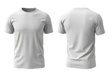 Bu, hem önden hem de arkadan sergilenen düz beyaz bir tişörtün resmi. Gömlek pürüzsüz, hafif parlak bir malzemeden yapılmış ve kısa kollu. Temiz beyaz bir arkaplan ile sunuluyor.