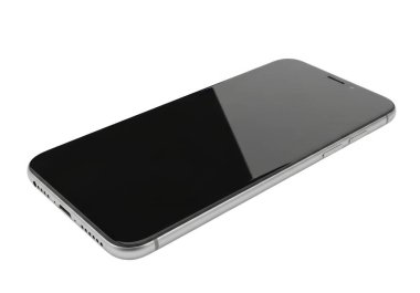 Beyaz arka planda siyah ekranlı bir akıllı telefon. Telefon çapraz konumda, sağ üst köşesi görüntünün sağ üst tarafını gösteriyor. Ekran iki bölüme bölünmüş, sol tarafı tamamen bla