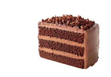 Bir dilim çikolatalı pasta. Çikolata soslu ve süslemeli.