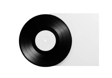 Beyaz arka planda beyaz kollu siyah bir plak. Muhtemelen müzik depolamak için kullanılıyor.