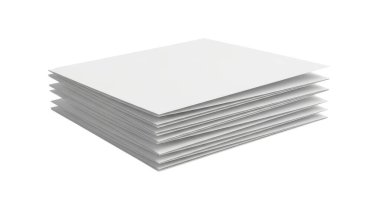 düz beyaz arkaplan üzerine yerleştirilmiş beyaz kağıt kağıtlar yığını, muhtemelen yazdırma veya yazma amaçları için kullanılır