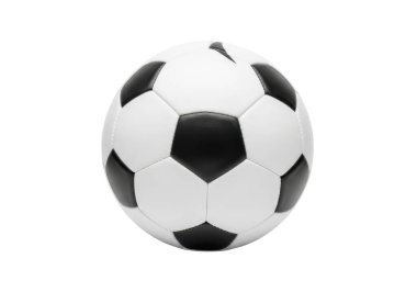 Beşgen ve altıgen panelleri olan siyah beyaz bir futbol topu, futbol oynamak için kullanılıyor.
