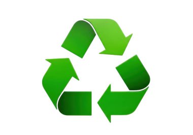 Geri dönüşüm sembolü üçgen oluşturan üç oklu yeşil bir logodur.