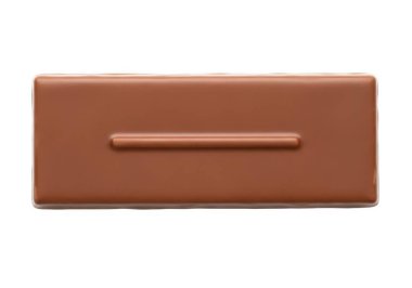 Görüntü, ortasında yatay bir sapı olan kahverengi deriden yapılmış dikdörtgen bir nesne gösteriyor. Nesne muhtemelen deri bir debriyaj ya da küçük bir çanta. Pürüzsüz ve parlak bir yüzeyi var. Resmin arka planı beyazdır.