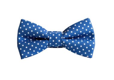 Beyaz arka planda beyaz benekli mavi papyon resmi etkinlikler ve partiler için mükemmel bir aksesuar.