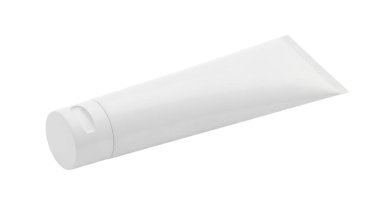 Beyaz, boş, kapağında vida olan plastik bir tüp, yan yatıyordu.