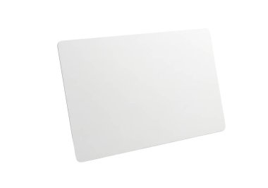 Resim düz beyaz dikdörtgen bir nesne gösteriyor, muhtemelen bir kart ya da tablet, kenarları pürüzsüz ve mat bir bitiş noktası. Yüzey düz ve işaretsiz görünüyor, bu da yazma, bilgi gösterme veya çeşitli boş tuvaller için kullanılabileceğini gösteriyor.