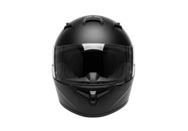 Bu görüntüde parlak, siyah, tam yüz motorsiklet kaskı var. Miğferde açık bir güneşlik, sağlam bir çene kayışı ve kenarlarında havalandırma delikleri olan pürüzsüz bir aerodinamik tasarım bulunur. Bir H 'den yapılmış gibi görünüyor.