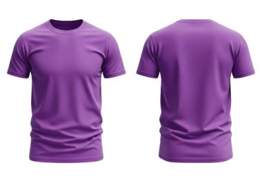 Görüntü, hem ön hem de arka perspektiften bir manken gövdesinde sergilenen mor yaka tişörtü gösteriyor. Kumaş yumuşak ve biraz buruşuk görünüyor, rahat ve rahat bir görünüm veriyor. Rengi koyu, zengin, mor bir shad.