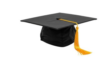 Görüntü geleneksel siyah mezuniyet şapkasını gösteriyor. Havan topu olarak da bilinir. Ortasında tek bir sarı püskül asılıdır. Kapak, şeklini ve akademik sembolizmini vurgulayarak tarafsız bir arkaplanda gösterilir..