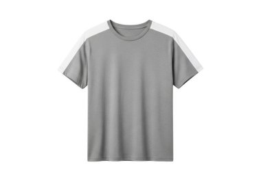 Bu resim, beyaz kontrast kollu, nötr gri renkli bir kısa kollu tişört sergiliyor. Tişörtte basit bir yaka ve rahat bir forma var. Günlük kıyafet için çok yönlü bir parça. Minimalist tasarım kol vurguluyor