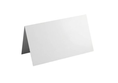 Görüntü basit, açık gri bir kart gösteriyor, üçgen bir stand formuna katlanmış. Düz bir yüzeyde dikey duruyor, ek bir tasarım ya da metin olmadan, ona temiz ve minimalist bir görünüm veriyor..