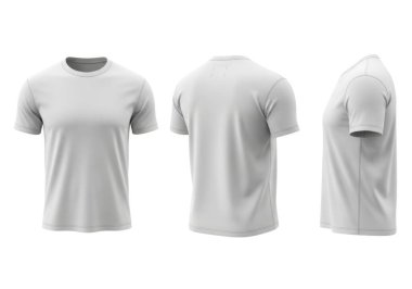 Görüntü düz, açık gri bir tişörtü üç farklı açıdan gösteriyor: önden, arkadan ve yandan. Tişört basit bir pamuk ya da pamuk karışımından yapılmış gibi görünüyor, kısa kollu ve rahat bir uyumu var. Materyal yumuşak ve...