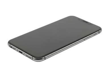 Görüntü, minimal bir tasarıma sahip çağdaş bir akıllı telefonun ön yüzünü gösteriyor. Cihaz parlak siyah bir çerçeveye ve ince yuvarlak kenarlı geniş, kesintisiz bir ekran alanına sahiptir. Cephede fiziksel düğmeler yok.