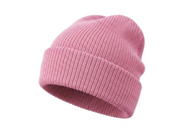 Bu resim yumuşak, tırtıklı bir kumaştan yapılmış açık pembe örgü bir bereyi gösteriyor. Berenin kenarları katlanmış, başlarını soğuk havada sıcak tutmak için tasarlanmış rahat bir uyumu var. Gündelik geziler ve kazanmak için çok yönlü bir aksesuar.