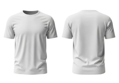 Görüntü, hem önden hem de arkadan düz, kısa kollu bir tişört gösteriyor. Tişört, klasik bir boyun ve minimalist tasarıma sahip hafif bir kumaştan yapılmış gibi görünüyor. Ön manzara göğüs bölgesini gösteriyor, embelsiz.