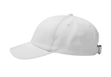 Bu resim yumuşak kumaştan yapılmış bembeyaz bir baba şapkası gösteriyor. Kapak kıvrımlı bir çıkıntı ve ayarlanabilir bir kayış içeriyor. Önünde küçük bir logo ya da amblem var, biraz sağ tarafta, bir...